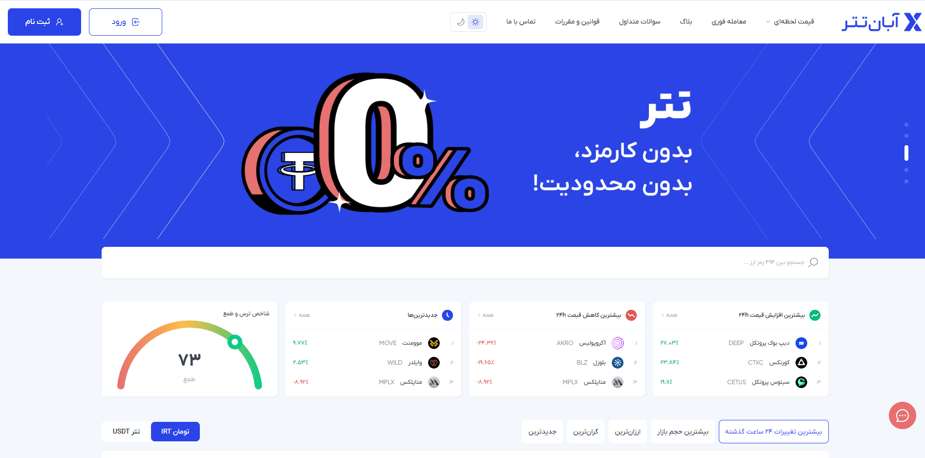 تصویر وبسایت صرافی ابان تتر